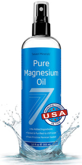 Seven Minerals huile magnésium pur spray 12oz, application pieds et détente nocturne.