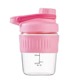 ShakeXpert bouteille shaker en verre 12oz rose, parfaite pour boissons protéinées et transport quotidien.