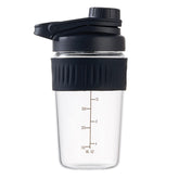 ShakeXpert flacon shaker en verre 16oz avec ouverture large facilitant l’ajout de poudres.