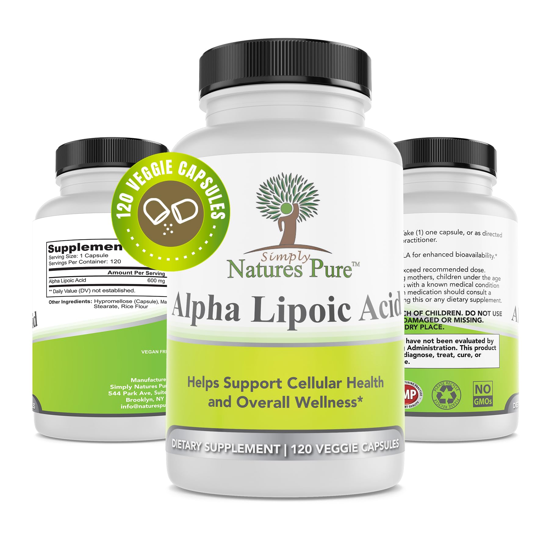 Simply Natures Pure acide alpha-lipoïque 600mg, bouteille: format pratique sur longue durée.