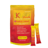 Sachet SkinSips Plus devant l'emballage, hydratation pratique au quotidien
