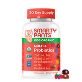 Gomme SmartyPants Organics enfant goût cerise avec probiotiques et vitamine D3 pour soutien quotidien.