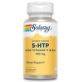 SOLARAY 5HTP 100mg, bouteille visible, utile pour le soir et détente potentielle.