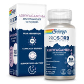 SOLARAY Ashwagandha capsules montrant la formule 18x absorption pour un soutien ponctuel du stress