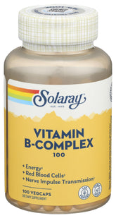 SOLARAY B-Complex 100 mg – bouteille recto, présentation complète pour le quotidien.