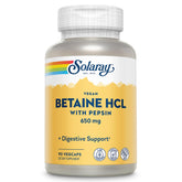 SOLARAY Betaine HCL Vegan avec Pepsine, bouteille prête pour soutenir la digestion après le repas.