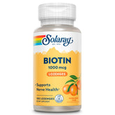 SOLARAY Biotin 1000mcg – flacon orange, goût orange, soutien potentiel énergie cellulaire.
