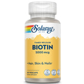 SOLARAY Biotine 5000 mcg, bouteille vegan, soutien potentiel cheveux et ongles.
