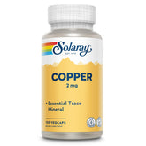 SOLARAY bisglycinate cuivre 2 mg gélules: gélules visibles soutenant l'apport en oligoéléments.