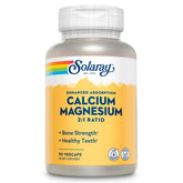 SOLARAY calcium magnésium — bouteille et capsules, soutien des os et des muscles.