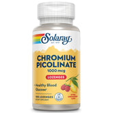 Pastilles SOLARAY chromium picolinate dans une bouteille, sans sucre et arômes fruités.