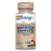 SOLARAY champignons fermentés complets – bouteille montrant huit champignons, pratique pour la routine bien-être.
