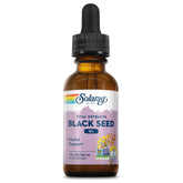 SOLARAY huile de nigelle flacon en gros plan pour beauté cheveux et éclat de la peau.
