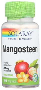 Bouteille Solaray Mangosteen, 100 capsules végétales, soutien quotidien potentiel.