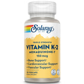 Solaray bouteille vitamine K2 MK7 150 mcg, étiquette claire et lisible pour le soutien éventuel des os