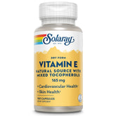 SOLARAY vitamine E 200 UI en bouteille, format sec, pratique et sans huile.