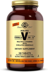 Solgar VM75 sans fer – boîte: soutien nutritionnel quotidien pour l'énergie et le bien-être.