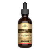 Solgar vitamine D3 liquide, flacon compte-gouttes, soutien potentiel des os et des dents.