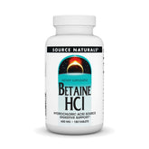 Source Naturals Betaine HCl, bouteille de 180 comprimés prête pour les repas.