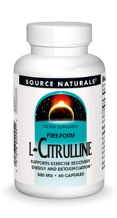 Source Naturals L-Citrulline bouteille sur étagère, soutien potentiel à la récupération.