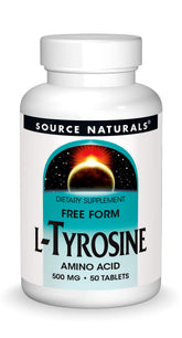 Source Naturals L-Tyrosine bouteille montrant la forme libre traversant rapidement la barrière cérébrale