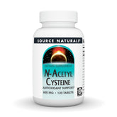 Source Naturals NAC 600 mg: bouteille montrant le flacon et soutien antioxydant potentiel.