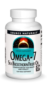 Source Naturals Omega-7: bouteille d'huile d'argousier, soutien potentiel à la vitalité.
