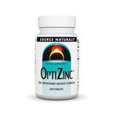Source Naturals OptiZinc, bouteille de comprimés, soutien potentiel à l’absorption du zinc.