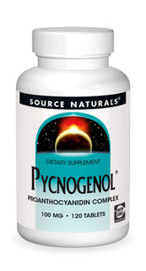 Source Naturals Pycnogenol capsules 100 mg dans une bouteille pratique pour le quotidien.