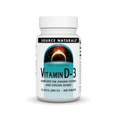 Source Naturals Vitamine D-3 400 UI, bouteille, soutien potentiel des os et du système immunitaire.
