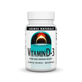 Source Naturals Vitamine D-3 – bouteille avec capsules molles pour soutenir les os.