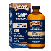 Sovereign Copper Hydrosol dans une bouteille en verre, pratique pour un apport quotidien.