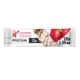 Barre Special K protéinée fraise avec extérieur crème pour une collation onctueuse.