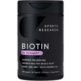 Sports Research Biotin 10 000 mcg - bouteille pour routine cheveux et peau.