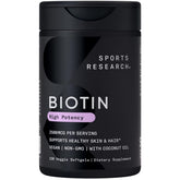 Sports Research Biotine bouteille : flacon clair, prise quotidienne facile.