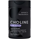 Sports Research Choline: bouteille de 60 capsules pour une concentration potentielle.