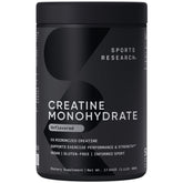 Sports Research Créatine Monohydrate dans une bouteille prête pour l’entraînement.