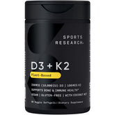 Sports Research D3 + K2 - Bouteille avec gélules faciles à avaler, soutien potentiel des os.