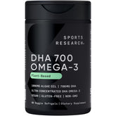 Sports Research DHA végan capsule, capsule végétale pratique pour un apport DHA quotidien.
