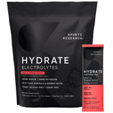 Boîte Sports Research Hydrate avec sachets sans sucre, pratique en déplacement.