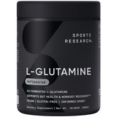 Sports Research L-Glutamine dans son emballage prêt pour la récupération après l'entraînement.