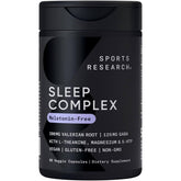 Sports Research Sleep Complex – bouteille de capsules véganes, présentation claire pour un sommeil potentiellement réparateur.