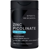 Sports Research Zinc Picolinate 30 mg - Bouteille pratique pour usage quotidien.