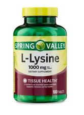 Spring Valley L-Lysine 1000mg, bouteille de 100 comprimés, soutien immunitaire potentiel.