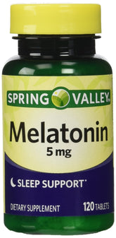 Spring Valley Mélatonine 5 mg, double pack, soutient potentiellement les rythmes naturels du sommeil.