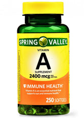 Spring Valley Vitamine A – bouteille, soutien potentiel du système immunitaire.