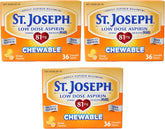 Aspirine St. Joseph 81 mg à croquer au goût orange, pratique en pack triple.