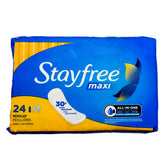 Stayfree serviette maxi régulière emballage pratique et discret pour le quotidien.