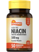 Sundance Niacine 500 mg sans flush en flacon, capsules faciles à avaler.