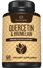 Sunergetic Quercetine-Bromelaine, bouteille de gélules, peut soutenir le système immunitaire.